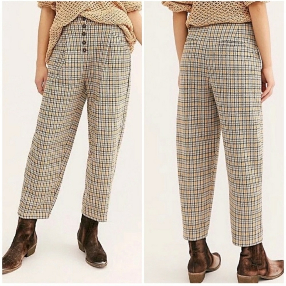 FREE PEOPLE Posey houndstooth plaid pants